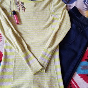 Free People Grey/Lime striped long-sleeved shirt